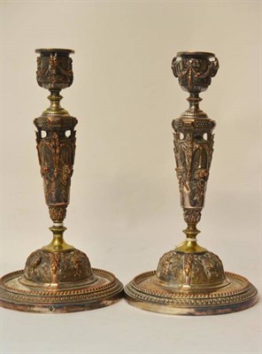 Lot 512 - A Pair of Silvered Brass and Copper Renaissance Style Table Candlesticks, Ferdinand...