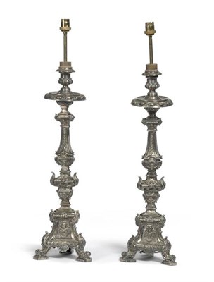 Lot 521 - A Pair of Portuguese Silver Altar Candlesticks, maker's mark AIG, unidentified, Lisbon, 18th...