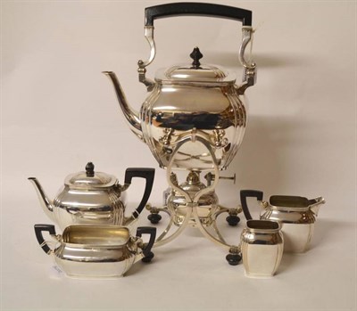 Lot 522 - A Dutch Five Piece White Metal Tea Service, 1st half 20th century, of fluted rectangular...