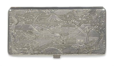 Lot 523 - A Chinese White Metal Cigarette Case, marked  "EHLING ", circa 1939, rectangular with chased...