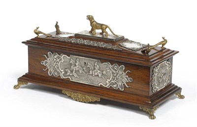 Lot 524 - An Indian White Metal and Gilt Metal Mounted Walnut Casket, circa 1900, of rectangular form,...