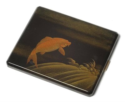 Lot 532 - A George V Silver and Lacquer Cigarette Case, Adie Bros Ltd, Birmingham 1929, rectangular with...