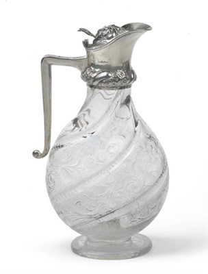 Lot 551 - A Victorian Silver Mounted Claret Jug, J Grinsell & Sons, London 1897, the flattened vase shape...