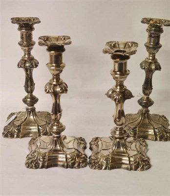 Lot 554 - A Set of Four Late Victorian Silver Table Candlesticks, maker's mark HE, Sheffield 1894, in...