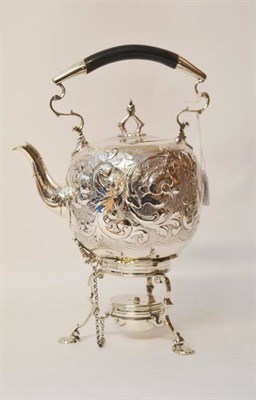 Lot 556 - A Victorian Silver Spirit Kettle, Burner and Stand, Charles Stuart Harris, London 1891, three shell