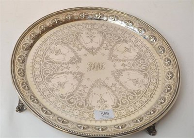 Lot 559 - A Victorian Silver Salver, probably Henry Stratford, Sheffield 1879, circular, beaded rim,...