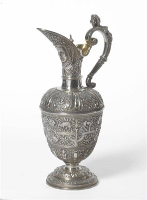 Lot 563 - A Victorian Silver Claret Jug, J S Hunt, London 1859, of Cellini pattern with stopper, crested,...