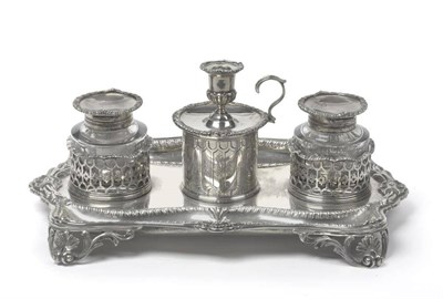 Lot 564 - A Victorian Silver Inkstand, Charles Thomas & George Fox, London 1852, the shaped rectangular...