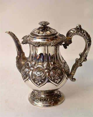 Lot 575 - A George IV Silver Coffee Pot, Joseph Angell, London 1824, of heavy pedestal baluster form with...