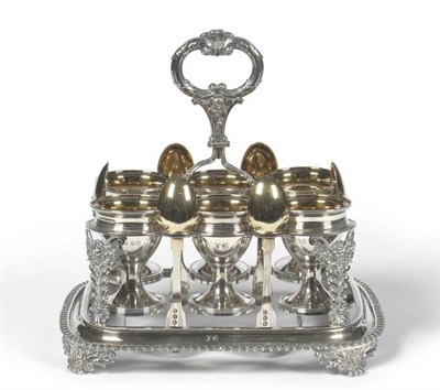 Lot 576 - A George IV Silver Egg Frame, Cups and Spoons, William Bateman, London 1824, the rectangular...