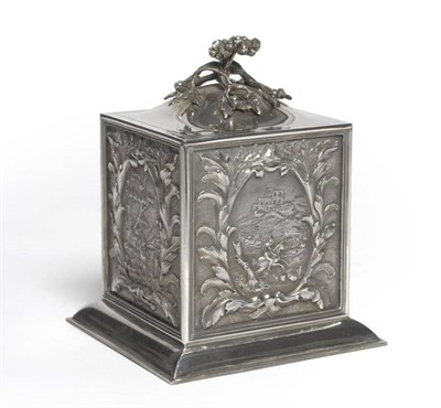 Lot 577 - A George IV Silver Tea Caddy, maker's mark WE, London 1824, of cube form with skirted base and...