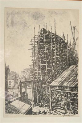 Lot 610 - Sir David Muirhead Bone NEAC, HRWS (1876-1953) Shipyard scene  Signed artist's proof, black and...