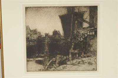 Lot 611 - Sir Frank William Brangwyn RA, RWS, PRBA, RE, HRSA (1867-1956)  "Barges in Bruges " Signed artist's