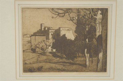 Lot 612 - Sir Frank William Brangwyn RA, RWS, PRBA, RE, HRSA (1867-1956) Fortified Continental town...