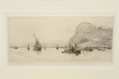 Lot 615 - William Lionel Wyllie RA, RBA, RI, RE, NEAC (1851-1931)  "Steamships off the Gibraltar " Signed...