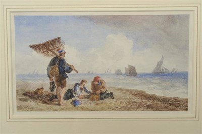 Lot 623 - Joseph Murray Ince (1806-1859) Boys on a beach at low tide, fishing fleet beyond Signed and...