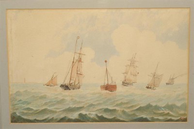 Lot 638 - William Frederick Settle (1821-1897) Fishing boats and other vessels off a coastline...