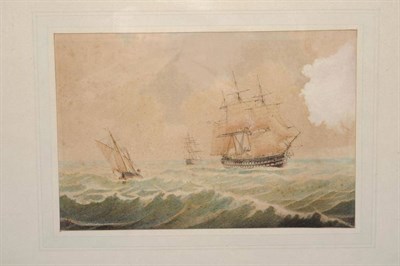 Lot 639 - William Frederick Settle (1821-1897) Warship and fishing boat in a swell Monogrammed and...