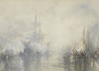 Lot 641 - Stephen Frank Wasley (1848-1934)  "Whitby Harbour, Misty Morning " Signed, inscribed verso,...