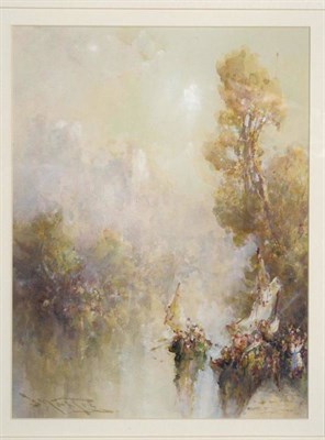 Lot 642 - Stephen Frank Wasley (1848-1934)  "Ancient Rome ", misty river scene Signed, watercolour and...