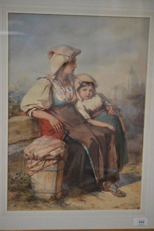 Lot 649 - Guido Bach (1828-1905) German Woman and child on the outskirts of Rome Signed, pencil and...