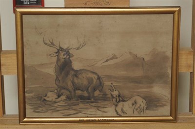 Lot 652 - Attributed to Sir Edwin Landseer RA (1802-1873) Hounds cornering a stag in a river Preparatory...