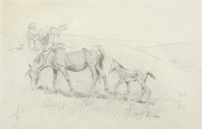 Lot 659 - Lionel Dalhousie Robertson Edwards RI, RCA (1878-1966)  "Horses Grazing on Withypool Common "...