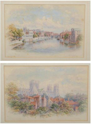 Lot 671 - George Fall (1848-1925)  "Cathedral, York ";  "Old Guildhall, York " Both signed and inscribed,...