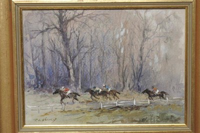 Lot 676 - Robert Leslie Howey (1900-1981) Point to Point scene Signed, pencil, watercolour and gouache...