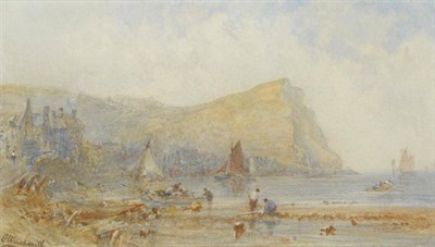 Lot 686 - George Weatherill (1810-1890)  "Staithes " Signed, pencil and watercolour with scratching out,...