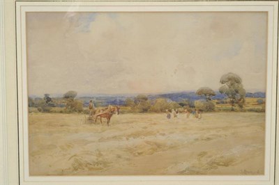 Lot 688 - John Atkinson (1863-1924)  "Haymaking " Signed, inscribed verso, pencil and watercolour, 26cm...