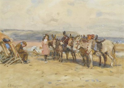 Lot 689 - John Atkinson (1863-1924)  "Donkeys on Whitby Sands " Signed, inscribed verso, pencil and...