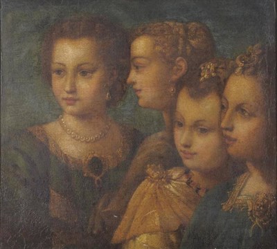 Lot 691 - Circle of Titian (16th/17th century) Heads of four ladies, a group of four ladies in...