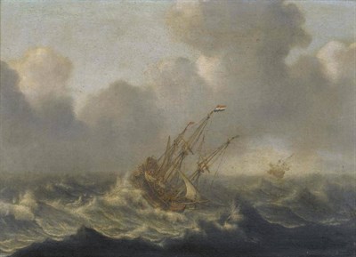 Lot 694 - Circle of Bonaventura Peeters (17th/18th century) Dutch warships in a rough sea Oil on panel,...