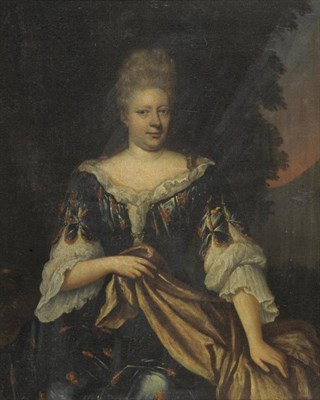 Lot 708 - English School (18th century) Portrait of an elegantly dressed lady, seated, three quarter...