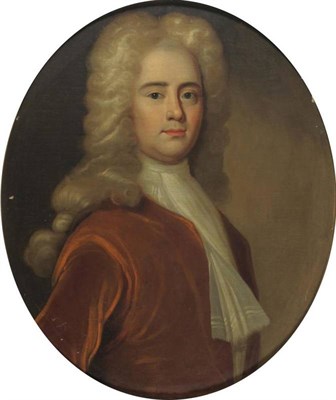 Lot 713 - Follower of Wilem Verelst (fl.1734-c.1756) Portrait of a gentleman, half length, wearing a red...