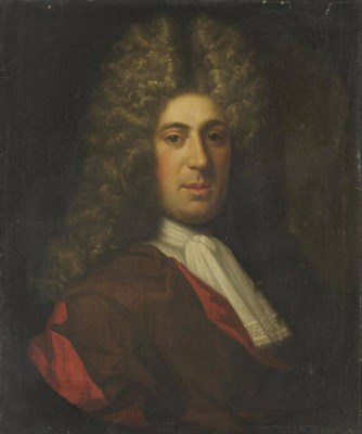 Lot 716 - English School (18th century) Portrait of a gentleman, head and shoulders, wearing red robes, a...