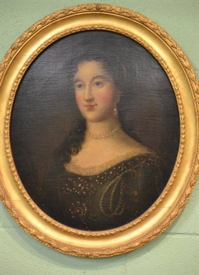 Lot 718 - English School (18th century) Portrait of a lady, bust length, wearing a brown dress with...