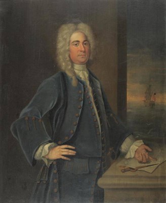 Lot 719 - English School (18th century) Portrait of a gentleman, standing, three-quarter length, wearing...