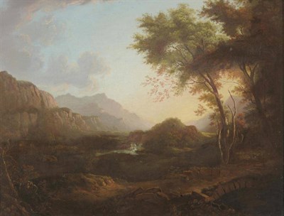 Lot 729 - Alexander Nasmyth (1758-1840) Scottish landscape with trees beside a bridge Inscribed on a...