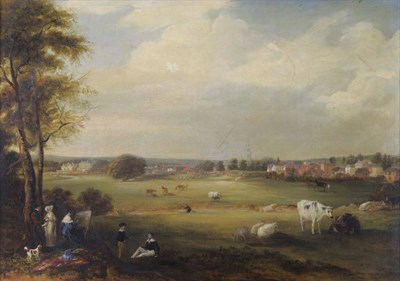 Lot 730 - Sarah Ferneley (1812-1903) The outskirts of Melton Mowbray, a young boy flying a kite, a lady...