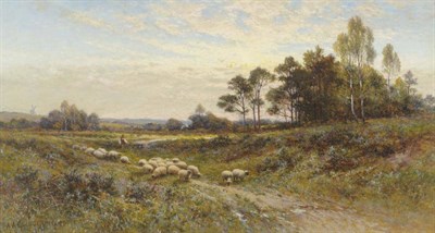 Lot 735 - Alfred Augustus Glendening Snr (1840-1910) Sunlit landscape with a drover and sheep Signed and...