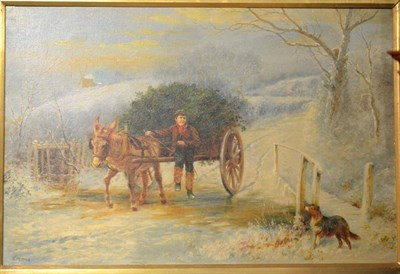 Lot 739 - Wilson Hepple (1853-1937) Boy with a donkey cart in a winter landscape Signed, oil on canvas,...