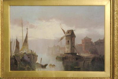 Lot 740 - English School (19th century) River scene with figures and boats Oil on canvas, 36cm by 53cm