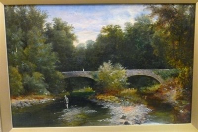 Lot 742 - J"¦Crossley (19th century) River landscape with an angler Indistinctly signed and dated, oil...