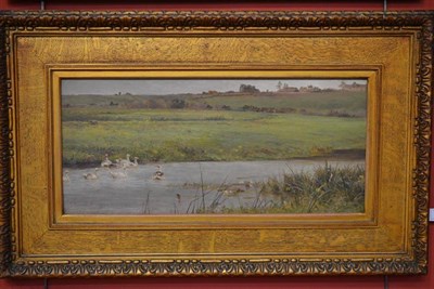 Lot 743 - James Aumonier RI, ROI (1832-1911)  "Near Overton " Signed and dated 1877, inscribed verso, oil...