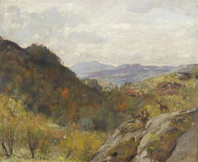 Lot 754 - Sir David Murray RA, HRSA, RSW, RI (1849-1933) Stag and other deer in a Highland landscape...