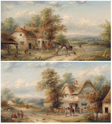 Lot 758 - Edward Masters (fl.1869-1875) Children and figures outside an Inn; Horse and cart with figures...