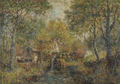 Lot 765 - John Falconer Slater (1857-1937) Watermill in springtime Oil on board laid down on plywood, 90cm by