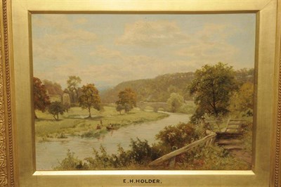 Lot 768 - Edward Henry Holder (1847-1922) Summer river landscape Signed, inscribed on the frame, oil on...